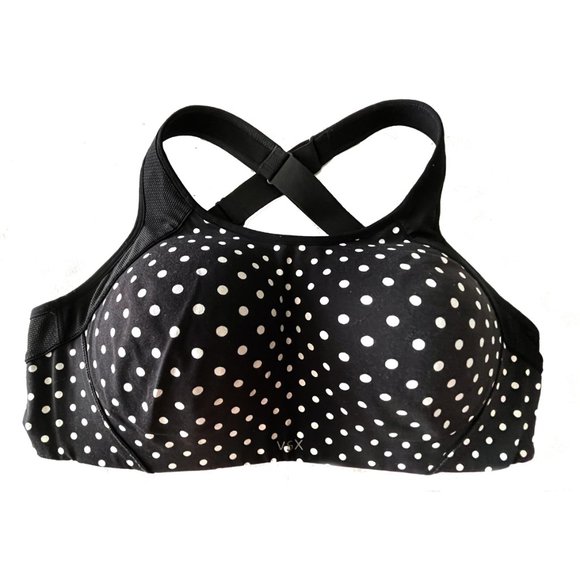 Victoria's Secret women's sport bra. Black with polka dots. Push up. Size 32-DDD - Picture 1 of 4